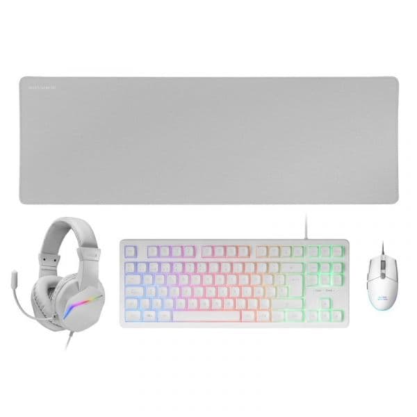Mars Gaming MCP-RGB3WES Combo Gaming Teclado FRGB + Rato + Headset + Tapete Brancos (Teclado Espanhol)