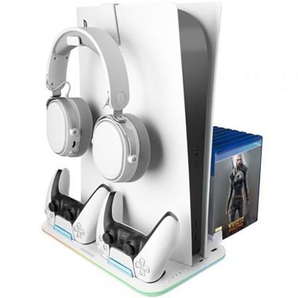 Mars Gaming Base p/ PS5 + Suporte Headset MPS5-B2 Slim RGB Branco - MPS5B2