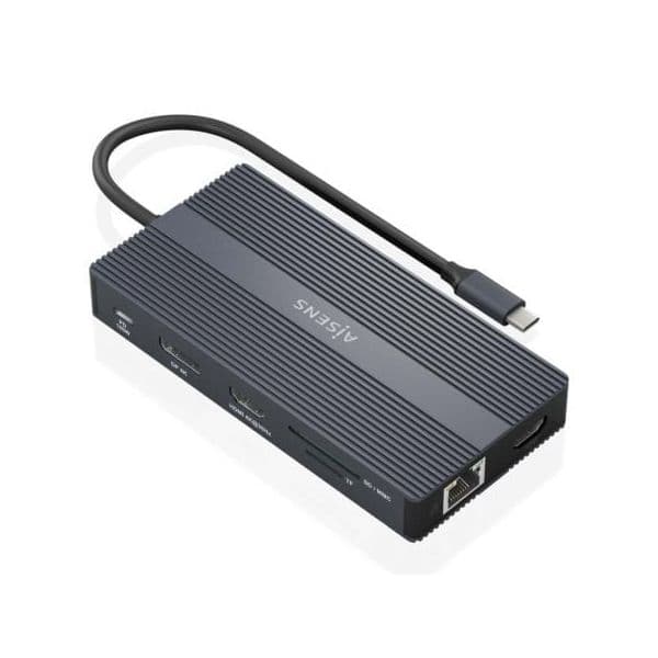 AISENS Docking Station ASUC-12P017-GR + USB-C de 12 Portas 2x HDMI DisplayPort RJ45 4x USB-A USB-C USB-C PD Leitor de Cartões SD/MicroSD Cinzento