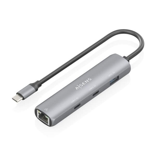 Aisens Docking Station ASUC-4P040-GR USB-C Ethernet Gigabit Hub 2x USB-C 1x USB-A RJ45 Cinza Cabo 15cm