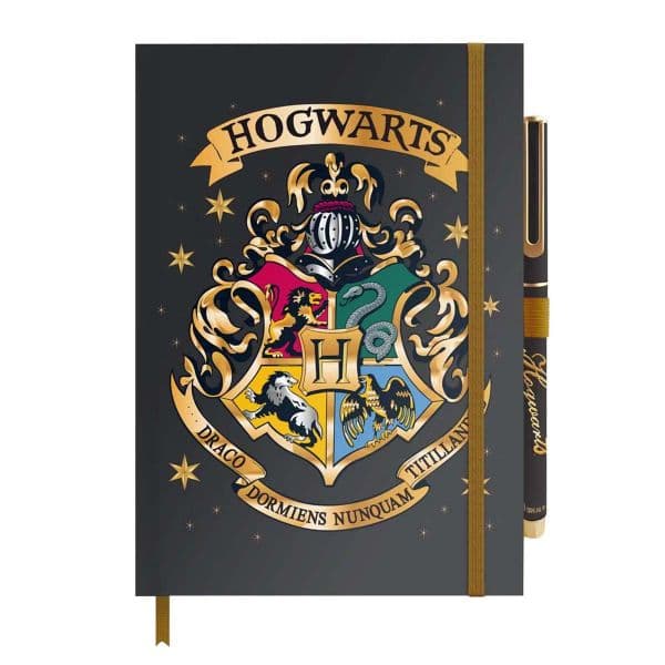 Erik Caderno Pautado Harry Potter Brasão de Hogwarts A5 96 Folhas Preto + Caneta