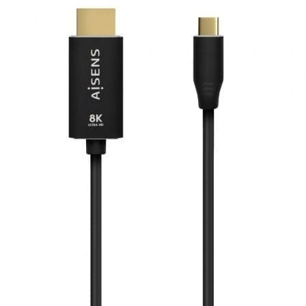 Cable Conversor AISENS A109-0712 / USB Tipo-C Macho / HDMI 8K Macho / Até 27W / 6000Mbps / 2m / Preto