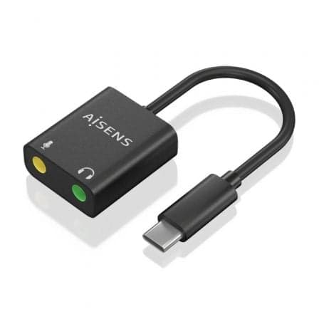 Tarjeta de Som AISENS A109-0767 / USB-C Macho / 2xJack 3.5 Hembra / Preto