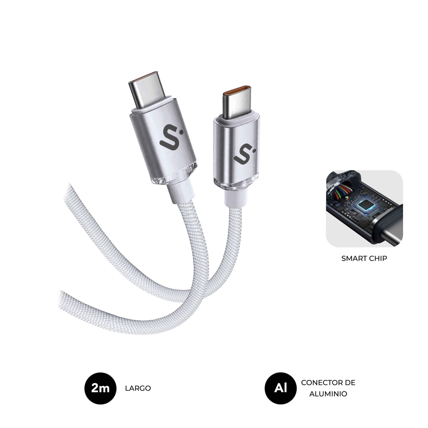 Subblim Optimus Cabo USB 2.0 Tipo-C Macho-Macho 60W 480Mbps 2m Branco