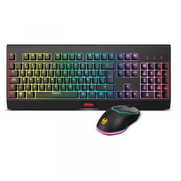 Krom Kabala Pack Gaming RGB Sem Fios Teclado de Membrana + Rato Ótico 4000 DPI Pretos (Teclado Espanhol)