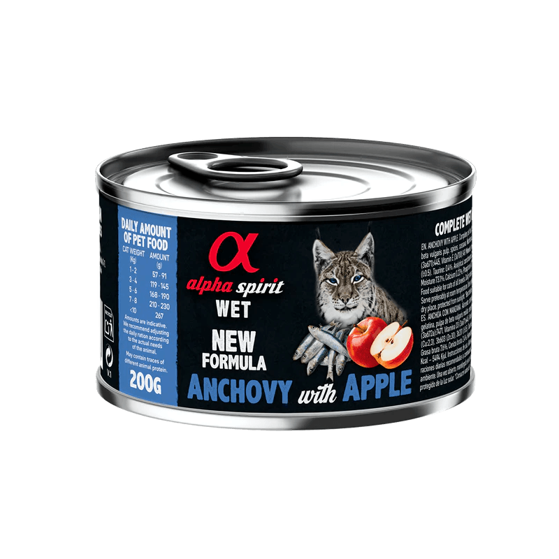 Alpha Spirit Húmedo Lata Gatos 200 gr Boqueron con Manzana roja