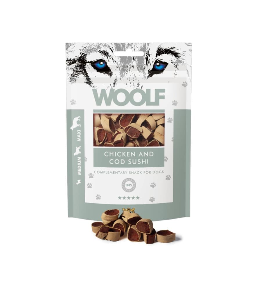 Woolf Sushi de Frango e Bacalhau 100gr Snack Natural para Cão