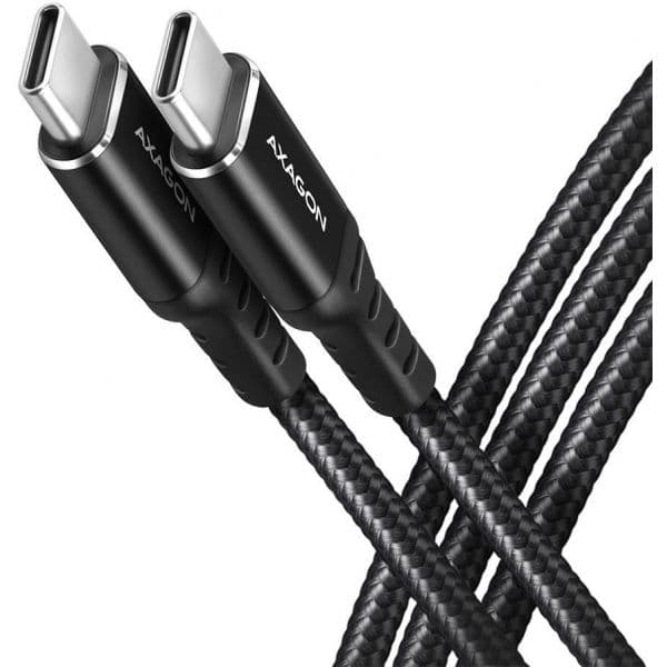 AXAGON Cabo de carregamento USB-C USB-C 2.0, 2m, PD 60W, 3A, ALU, braid, Black