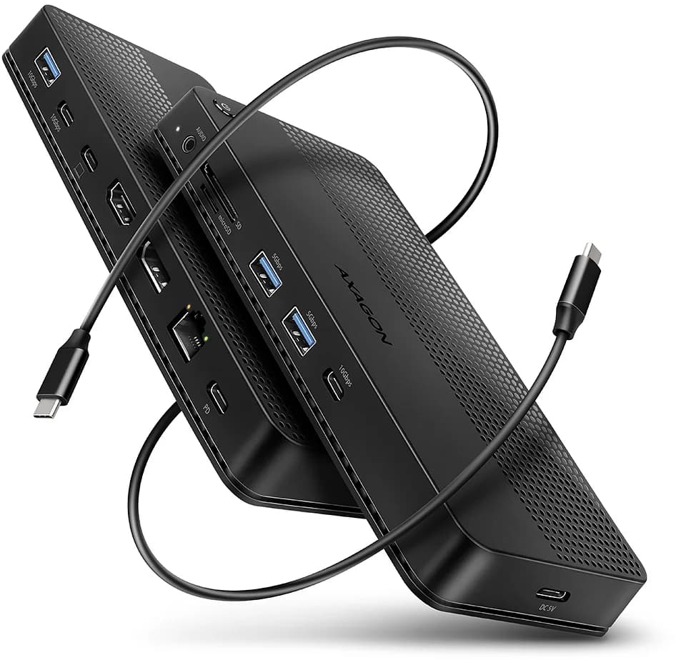 AXAGON USB4 dock, 3x USB-A, 2x USB-C, HDMI & DP 8K/30Hz, RJ-45, SD/mSD, audio, PD