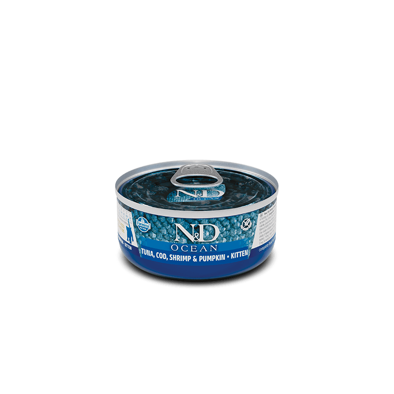 Farmina N&amp;D Ocean Kitten Lata Atún, Bacalao, Gambas y Calabaza 70gr