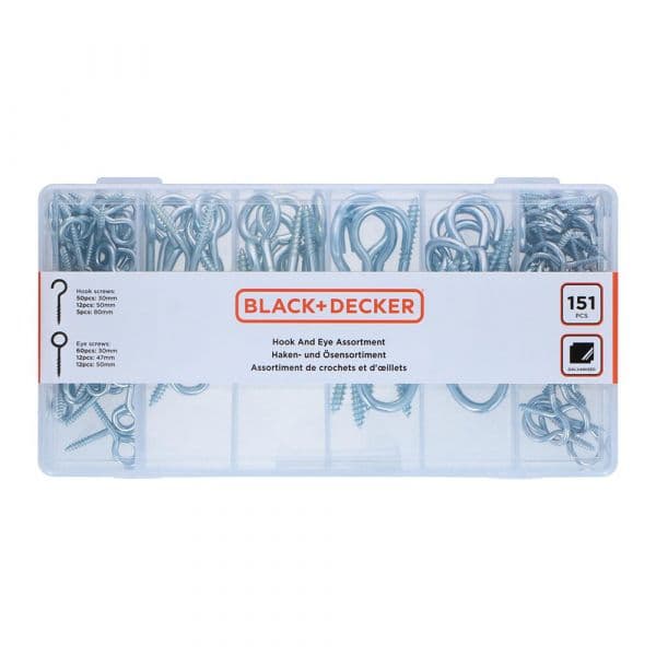 Black+Decker Sortido Camarões Parafusos Ilhós Gancho Olhais ST/73513 151 Peças