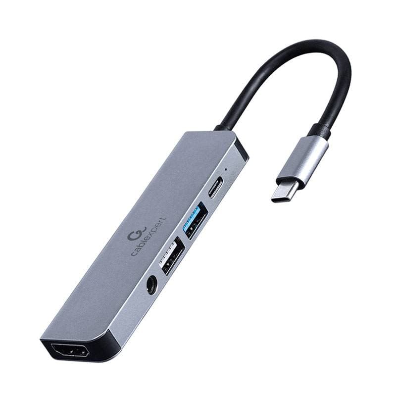 Gembird Adaptador USB-C 5-in-1 (Hub + HDMI + PD + Stereo Audio) Prateado