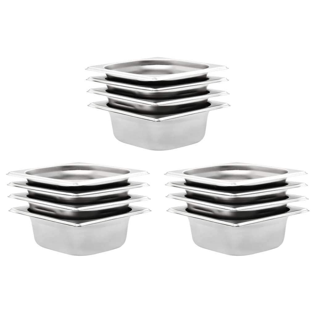 vidaXL Recipientes gastronorm 12 pcs GN 1/6 65 mm aço inoxidável