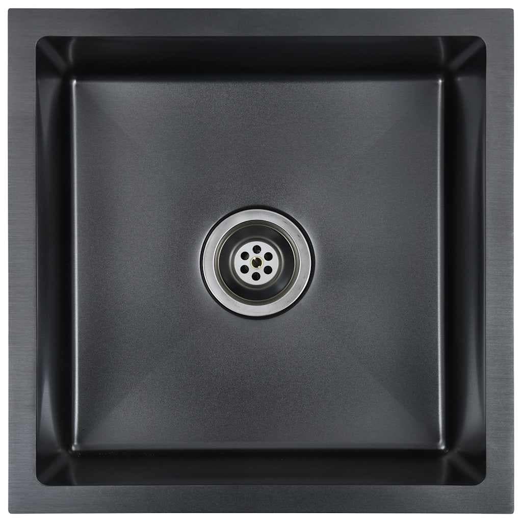 vidaXL Lava-louça de cozinha artesanal aço inoxidável preto