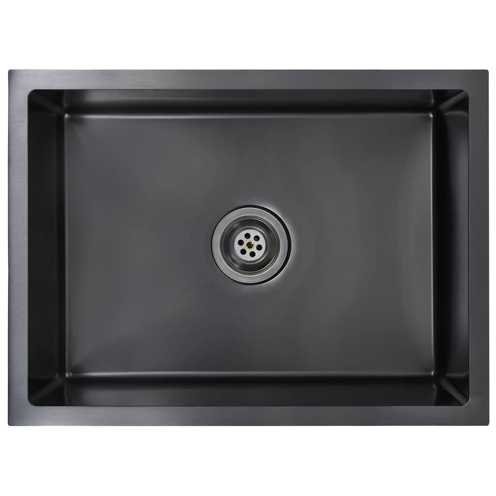 vidaXL Lava-louça de cozinha artesanal aço inoxidável preto