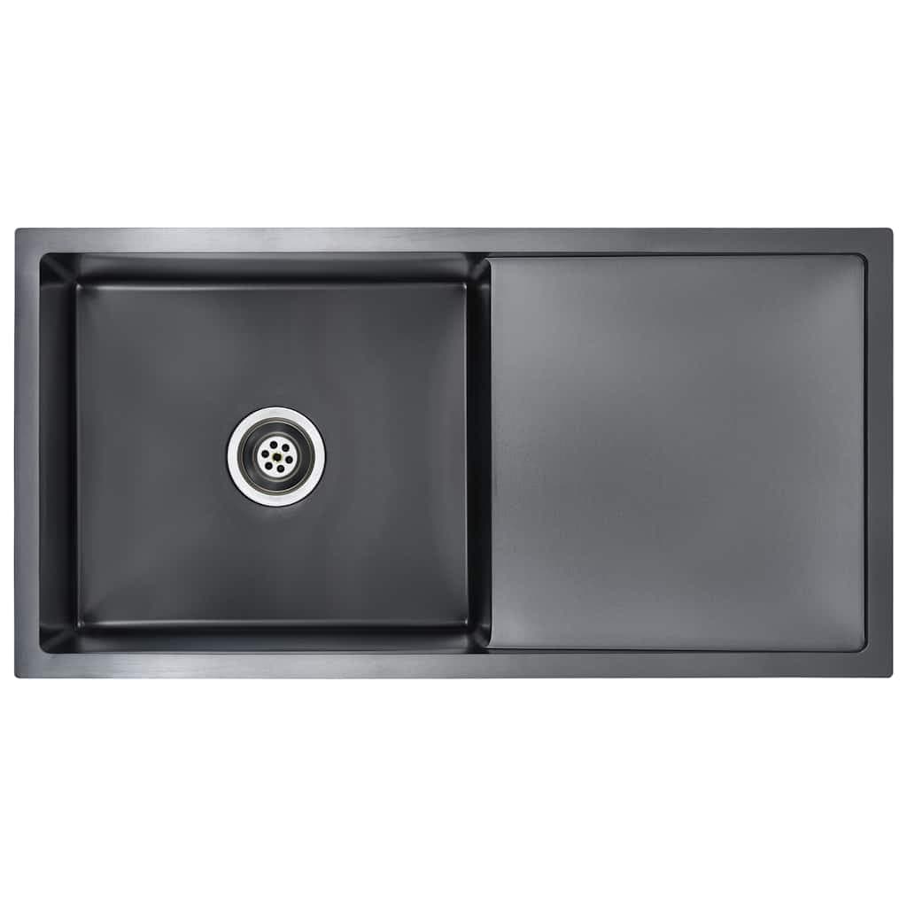 vidaXL Lava-louça de cozinha artesanal aço inoxidável preto