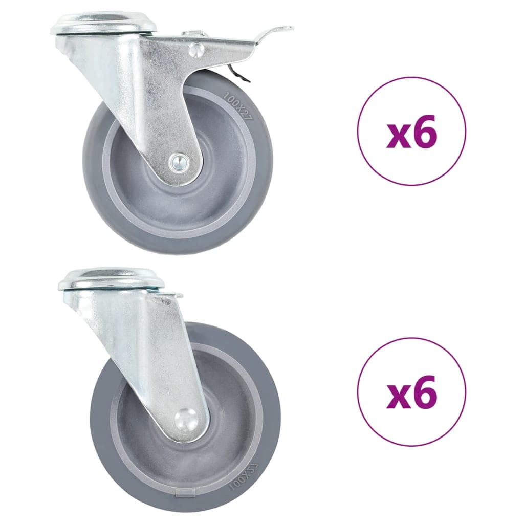 vidaXL 12 pcs rodas giratórias com orifício para parafuso 100 mm