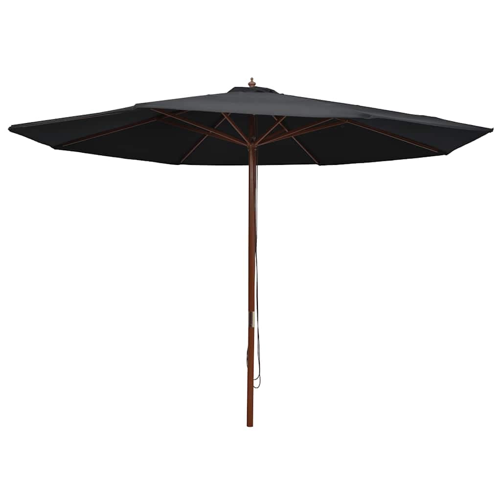 vidaXL Guarda-sol de exterior c/ poste de madeira 350 cm preto