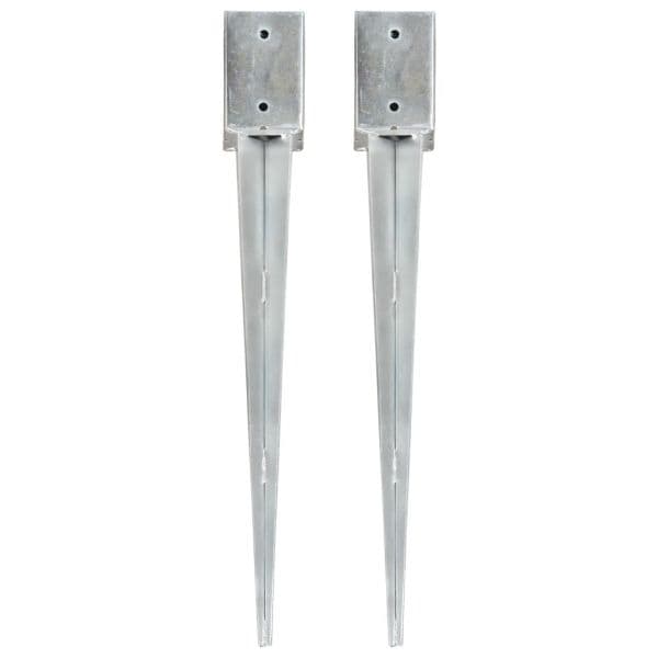 Estacas de Enterrar 2 Peças 9x9x75 cm Aço Galvanizado Prateado - 145413
