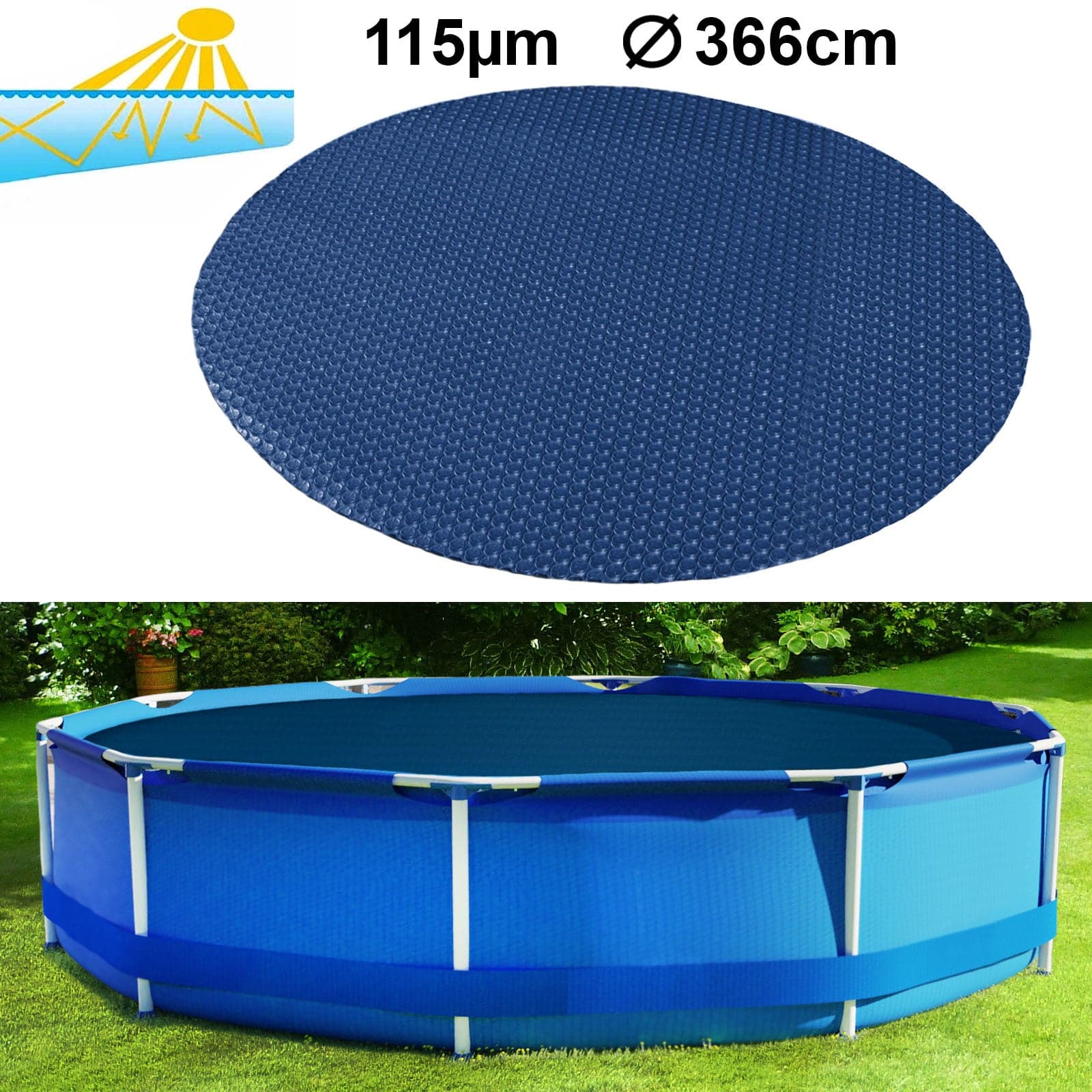 Cobertura de aquecimento para piscina 366 cm preto e azul