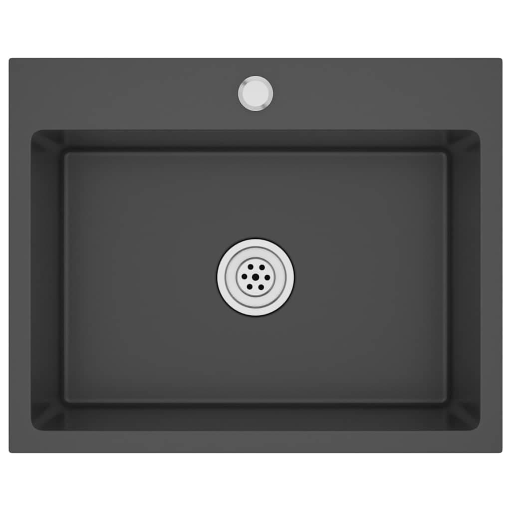 vidaXL Lava-louça de cozinha artesanal aço inoxidável preto