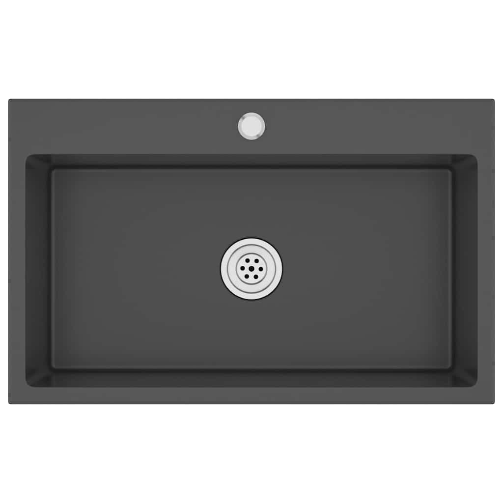 vidaXL Lava-louça de cozinha artesanal aço inoxidável preto