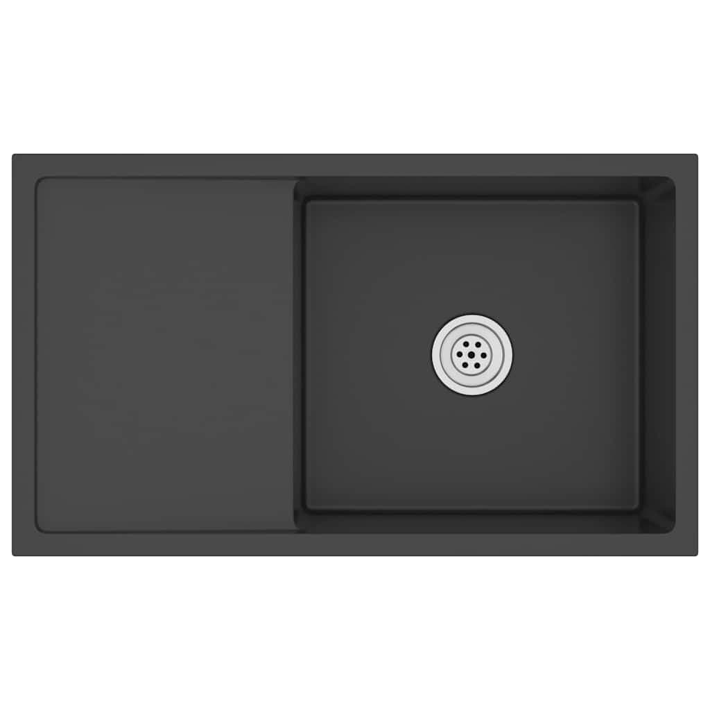 vidaXL Lava-louça de cozinha artesanal aço inoxidável preto