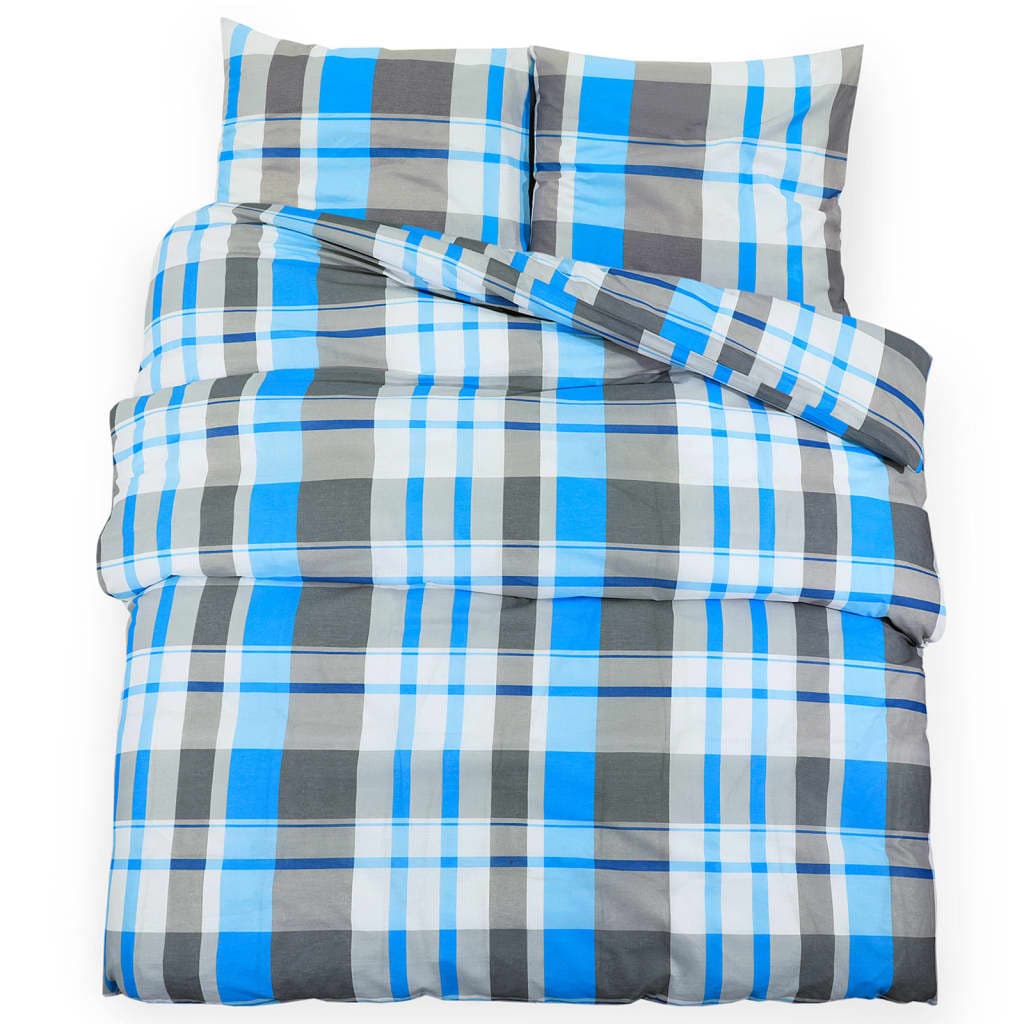 vidaXL Conjunto de Capa de Edredão 135x200 cm Algodão Azul e Cinza - 3140339748