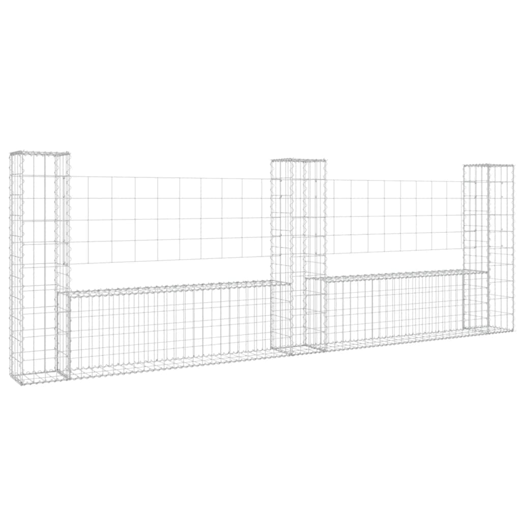 vidaXL Cesto gabião em forma de U c/ 3 postes 260x20x100 cm ferro
