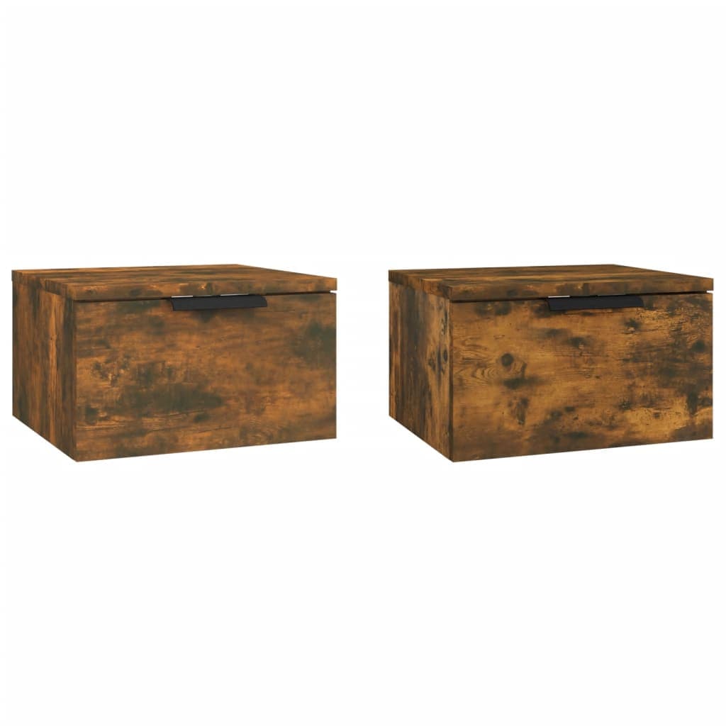 vidaXL Mesas de cabeceira de parede 2 pcs 34x30x20 cm carvalho fumado