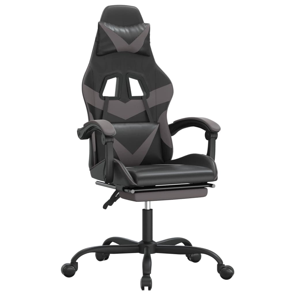 vidaXL Cadeira gaming giratória c/ apoio pés couro artif. preto/cinza