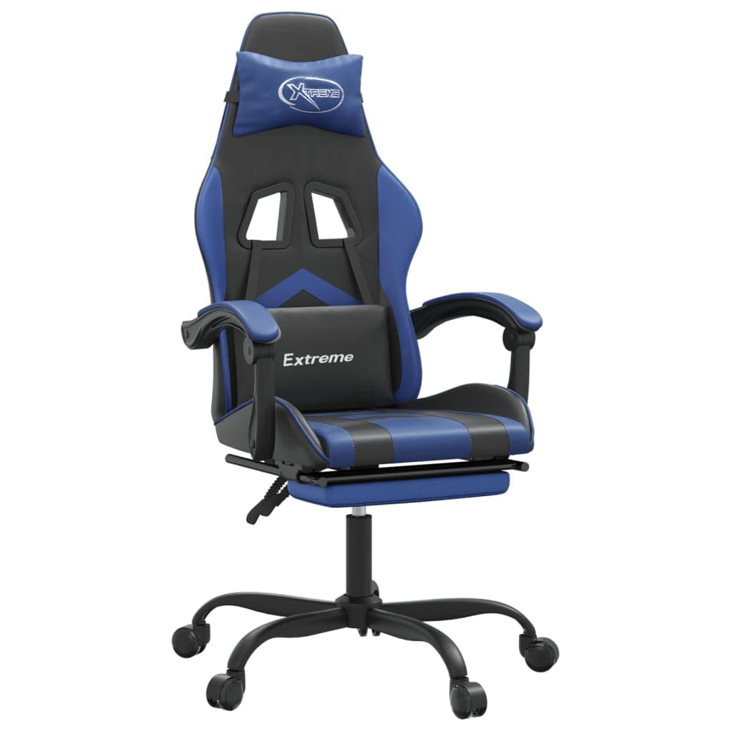 Cadeira Gaming Giratória C/ Apoio Pés Couro Artif. Preto/azul