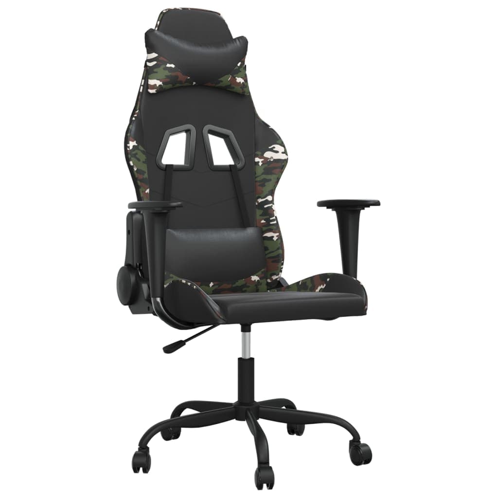 vidaXL Cadeira gaming couro artificial preto e camuflado