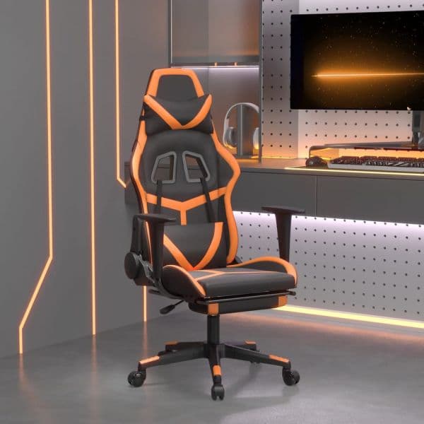 Cadeira Gaming Cadeira Gaming C/ Apoio P/ Pés Couro Artificial Preto e Laranja