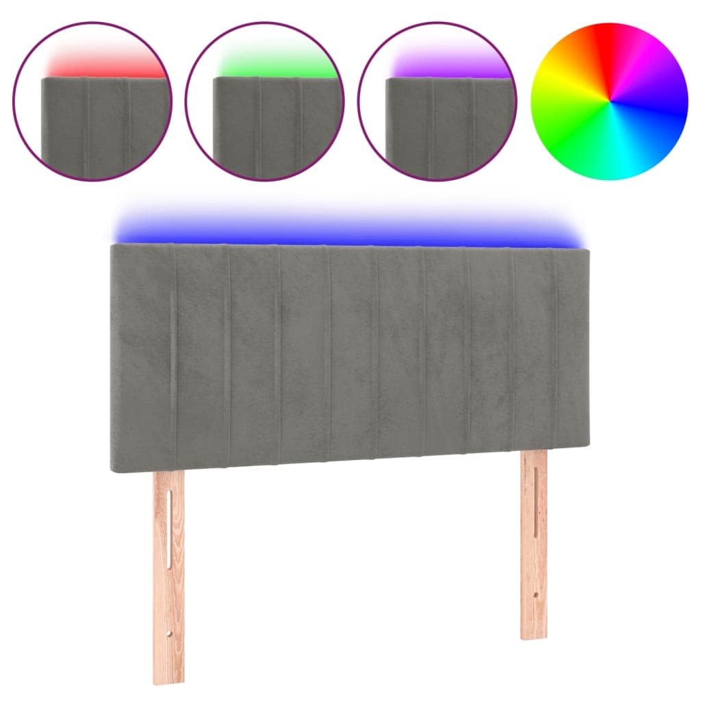 vidaXL Cabeceira de cama c/ luzes LED veludo 80x5x78/88 cm cinza-claro