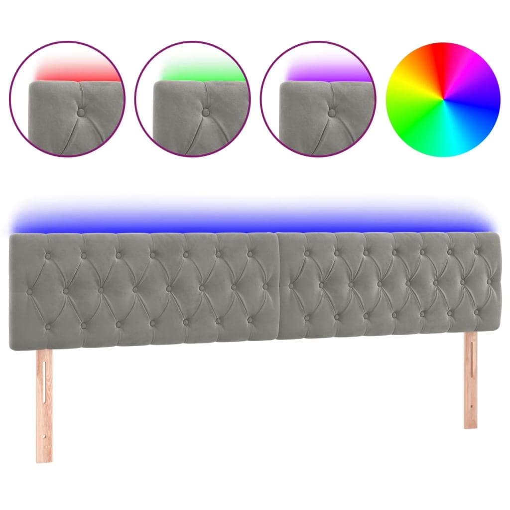 vidaXL Cabeceira de cama c/luzes LED veludo 200x7x78/88 cm cinza-claro