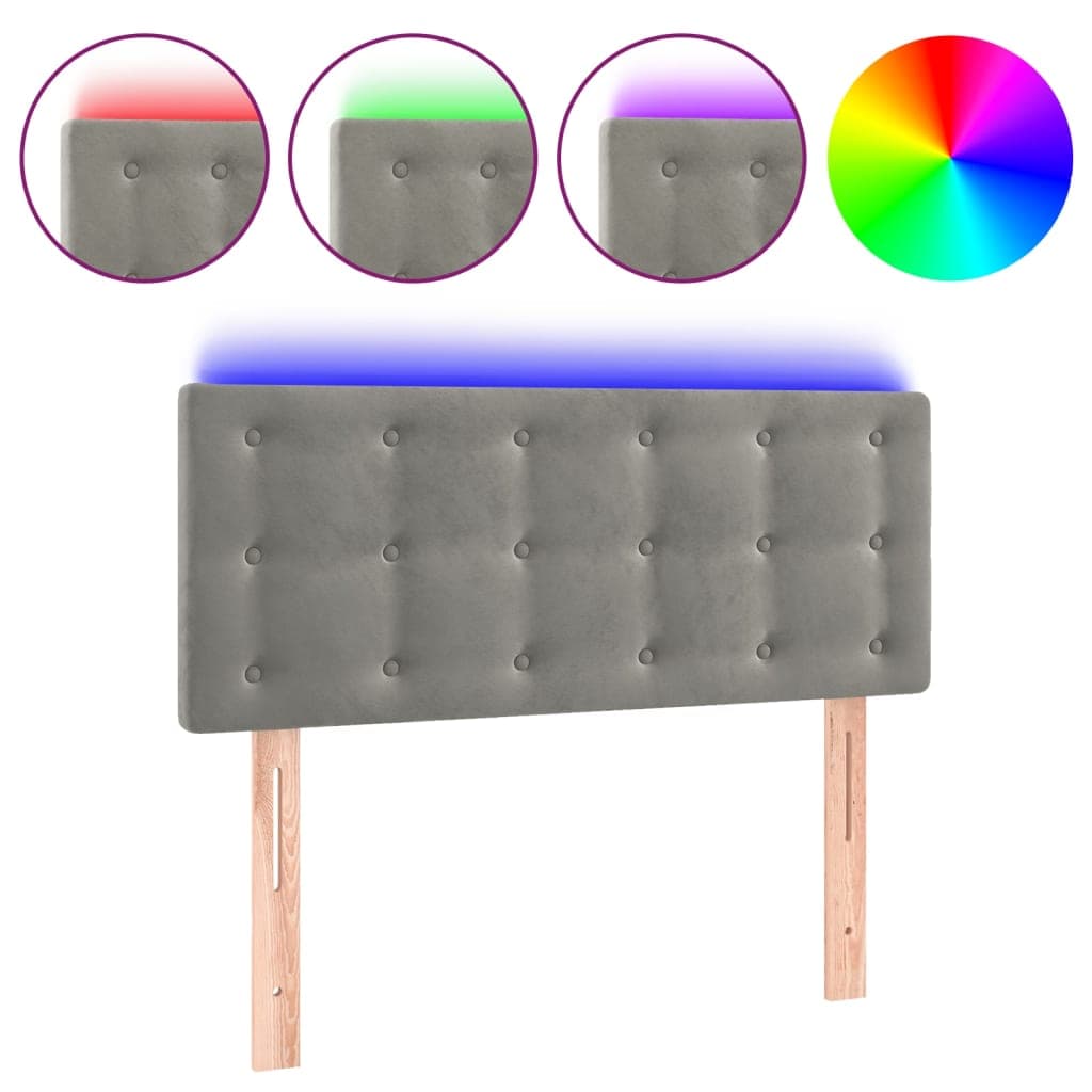 vidaXL Cabeceira de cama c/ luzes LED tecido 90x5x78/88 cm cinza-claro