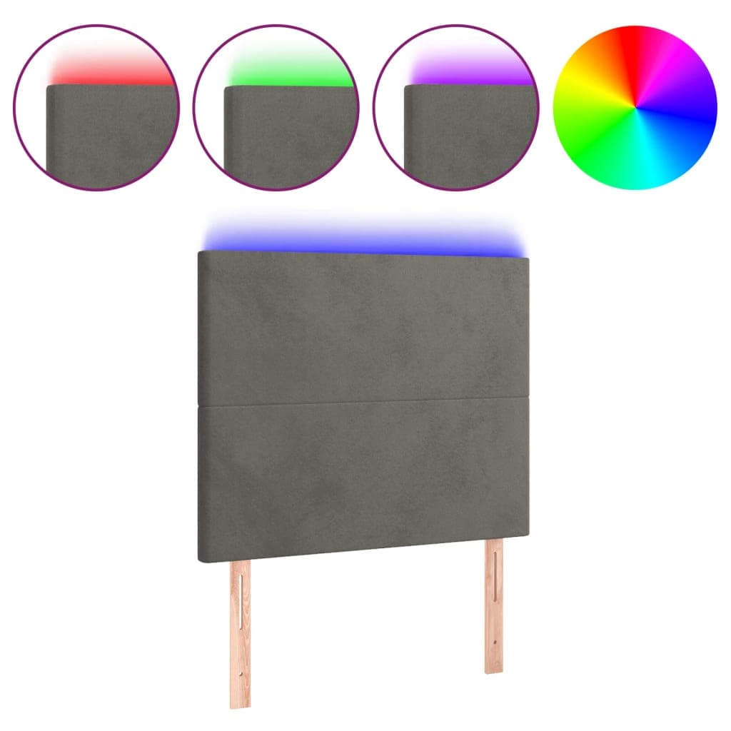vidaXL Cabeceira de cama c/ LED veludo 100x5x118/128 cm cinza-escuro