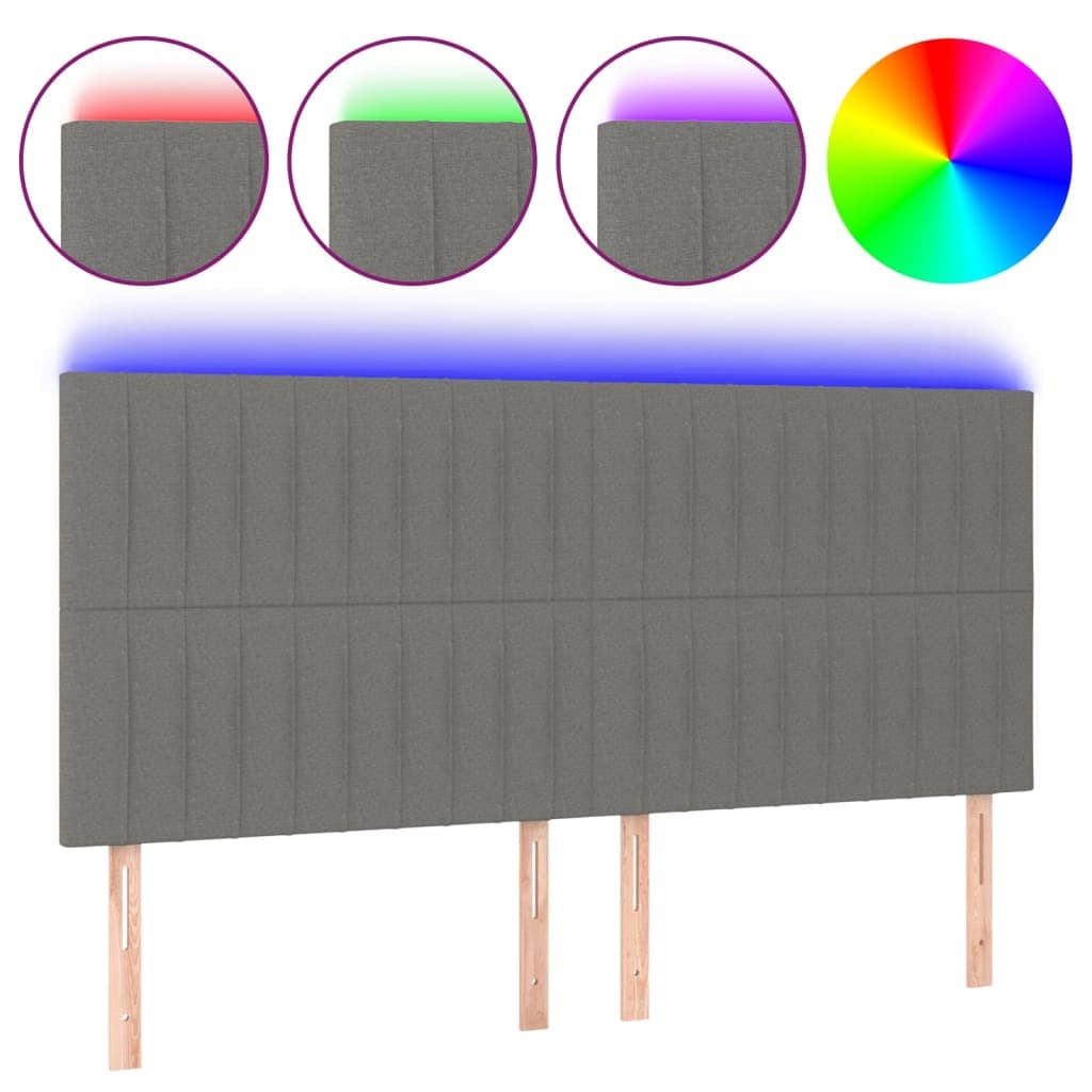 vidaXL Cabeceira de cama c/ LED tecido 200x5x118/128 cm cinza-escuro