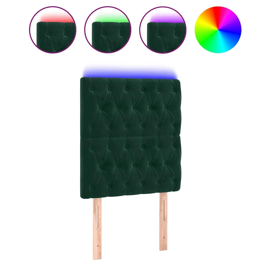 vidaXL Cabeceira de cama c/ LED veludo 80x7x118/128 cm verde-escuro