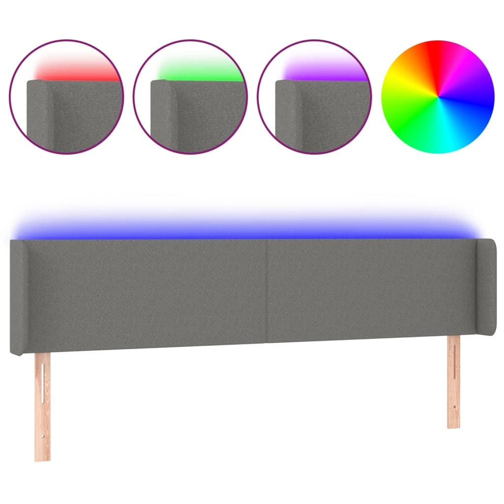 vidaXL Cabeceira Cama com Luzes led Tecido 183x16x78/88cm Cinza-escuro - 2137342730