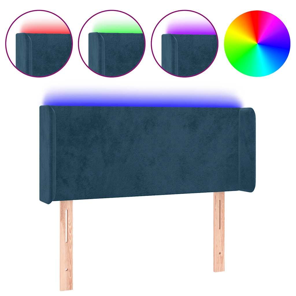 vidaXL Cabeceira de cama c/ luzes LED veludo 93x16x78/88cm azul-escuro