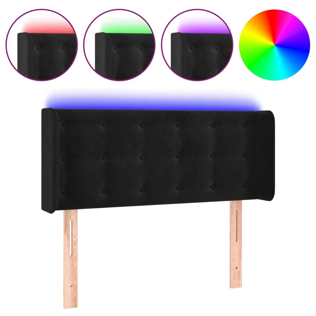 vidaXL Cabeceira de cama c/ luzes LED veludo 83x16x78/88 cm preto