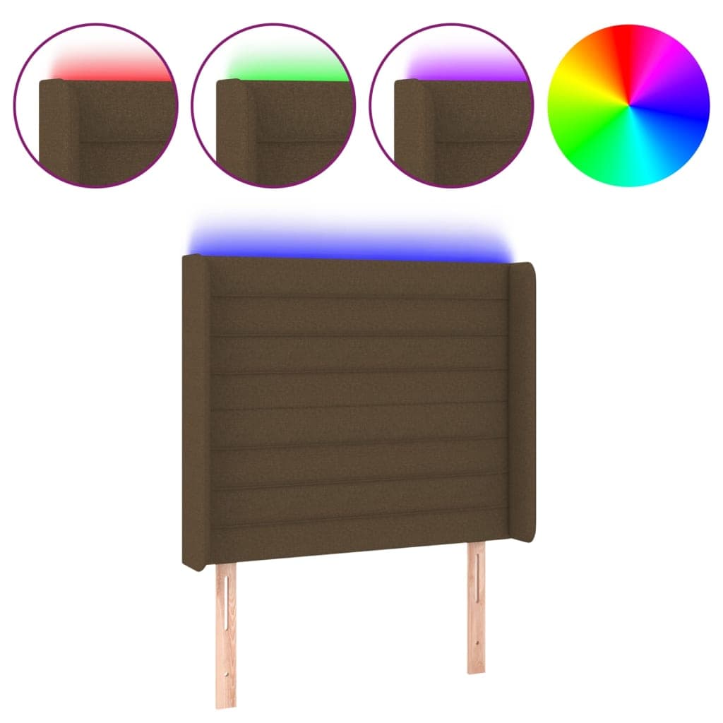 vidaXL Cabeceira de cama c/ luzes LED tecido 93x16x118/128 cm castanho