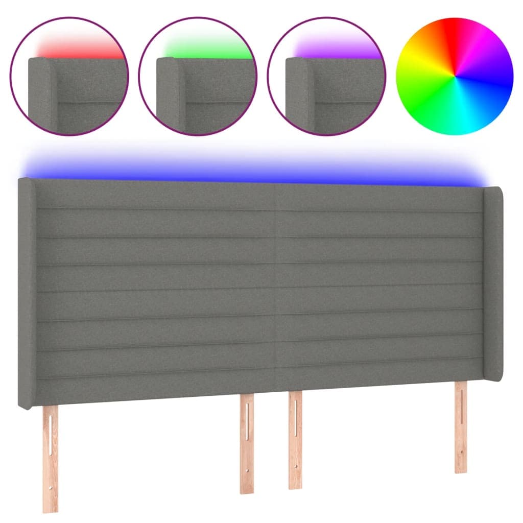 vidaXL Cabeceira de cama c/ LED tecido 183x16x118/128 cm cinza-escuro