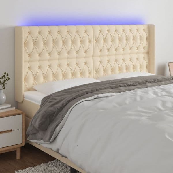 Cabeceira Cama com Luzes led Tecido 203x16x118/128 cm Cor Creme - 3124411