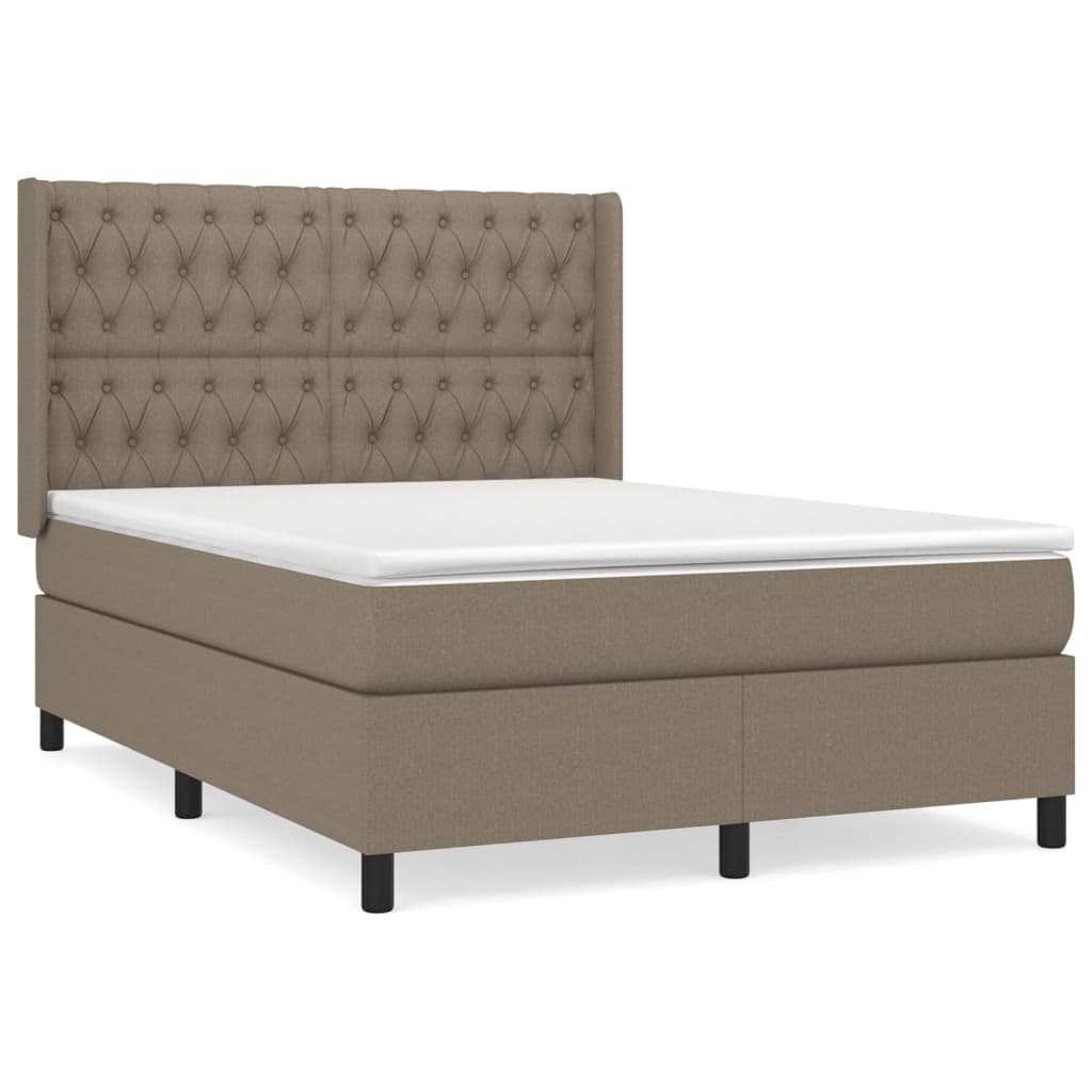 vidaXL Cama com molas/colchão 140x190 cm tecido castanho-acinzentado