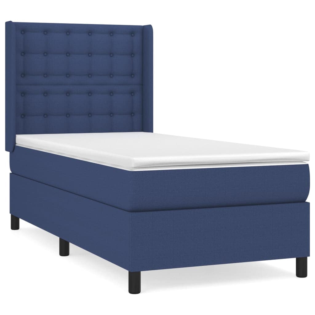 vidaXL Cama com molas/colchão 90x200 cm tecido azul