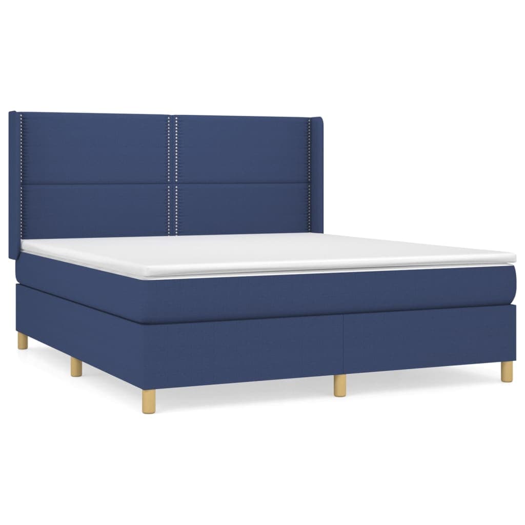 vidaXL Cama com molas/colchão 180x200 cm tecido azul