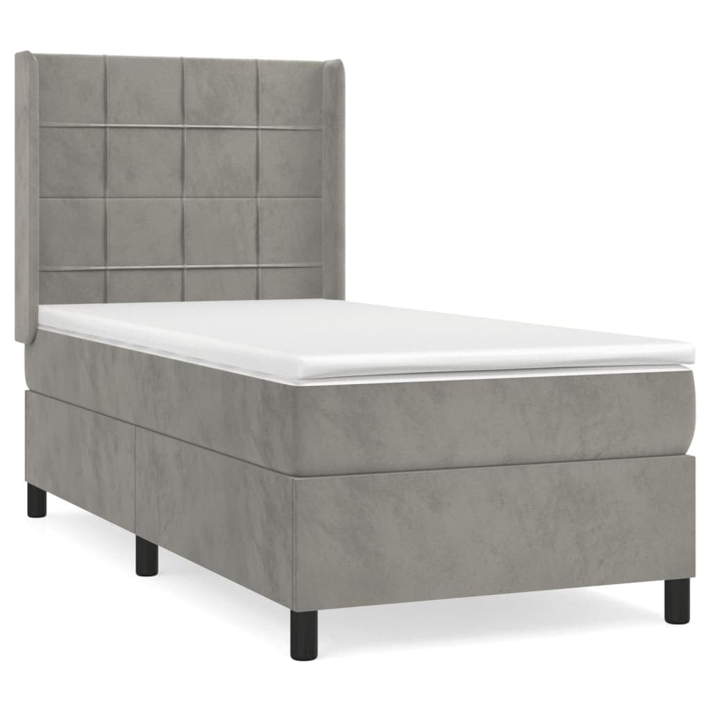 vidaXL Cama com molas/colchão 90x200 cm veludo cinza-claro